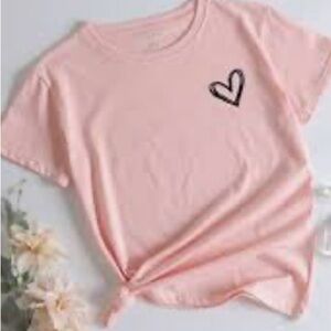 Chic Pink Heart Embellished Tee